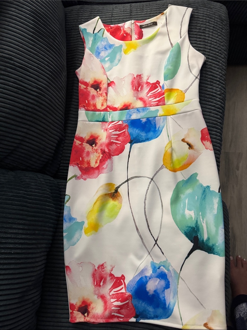 Floral Watercolor Sheath Dress - White Multi